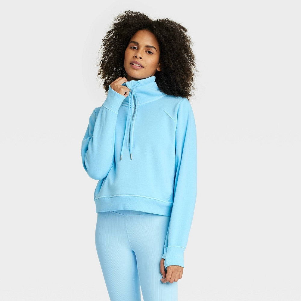 Women's Fleece Half Zip Pullover - All In Motion™ Light Blue L