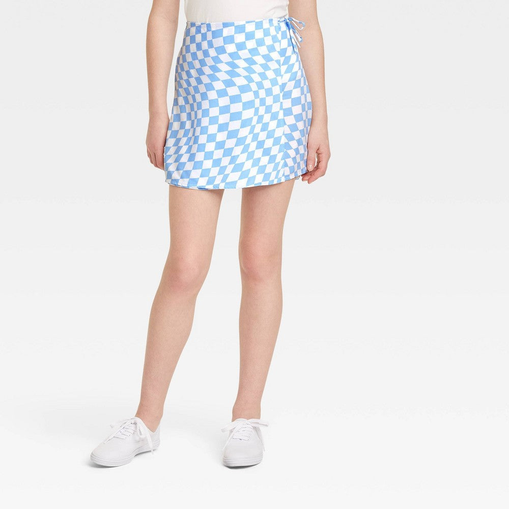 Girls' Printed Wrap Skirt - art class Blue Checkered XXL