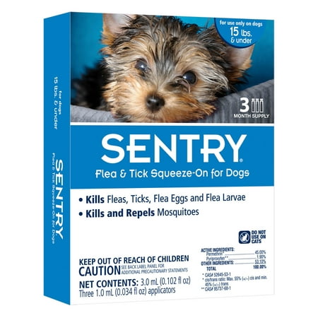 SENTRY Flea & Tick Squeeze-On for Dogs 15 lbs & under
