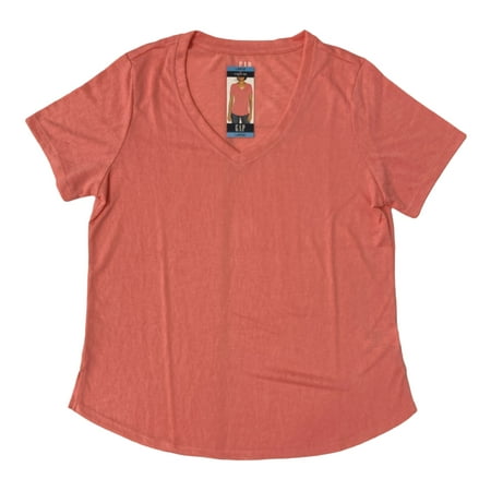 GAP Women s Lightweight Modal Blend V-Neck Scoop Hem T-Shirt (Strawberry Ice  S)