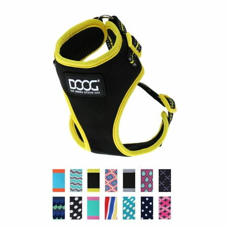 DOOG - Neoflex Soft Neoprene No-Pull Step-In Dog Harness - BOLT (Black with Neon Yellow Trim)