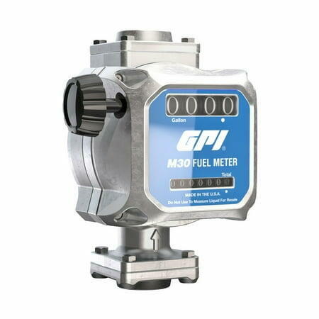 GPI-M30 Mechanical Fuel Meter in GALLONS, 5 to 30 GPM, 1” NPT Inlet/Outlet, 4-Digit Display, 2% Accuracy (165100-01)